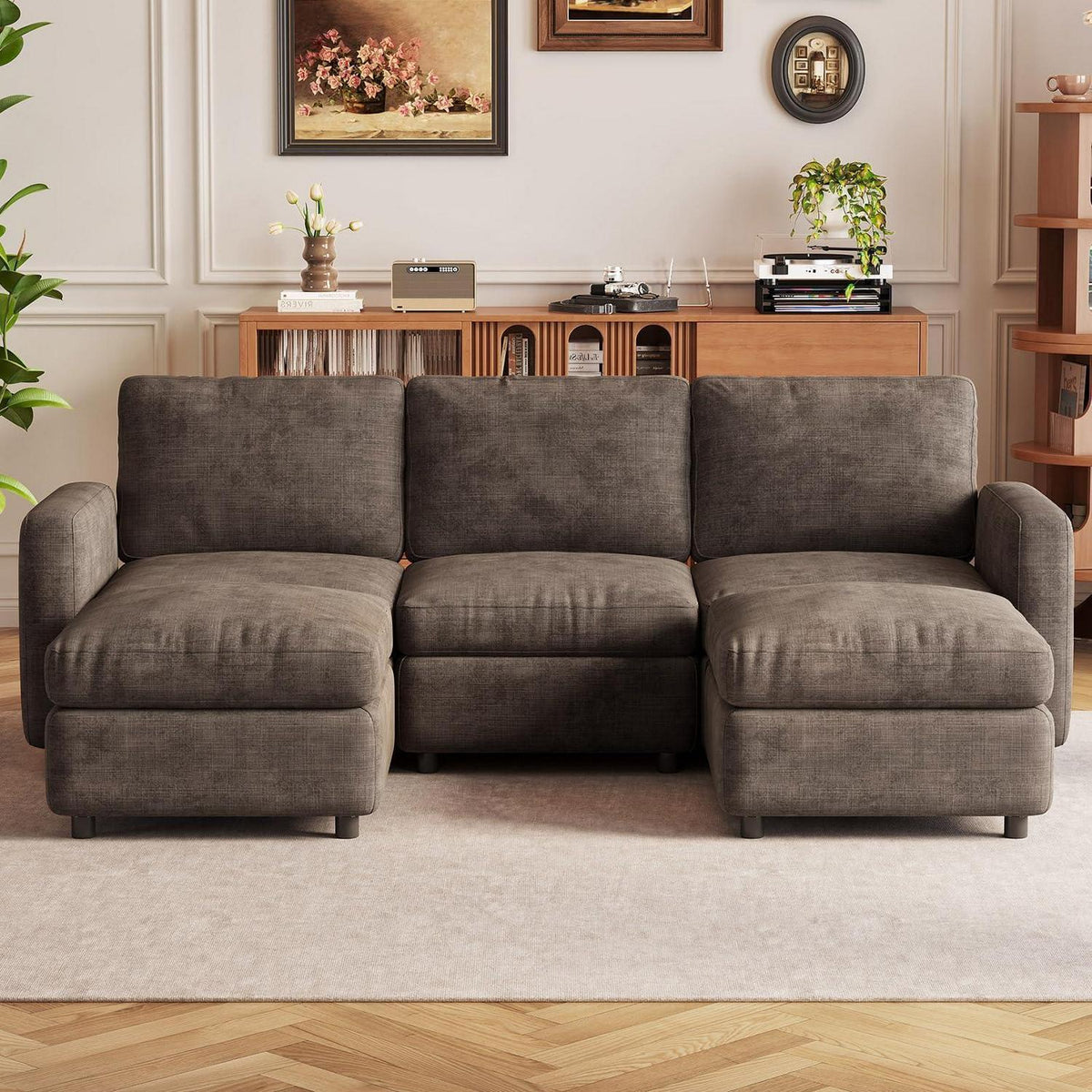Modulares Cloud Sofa – Weiches 5-Sitzer Sofa mit Ottomanen