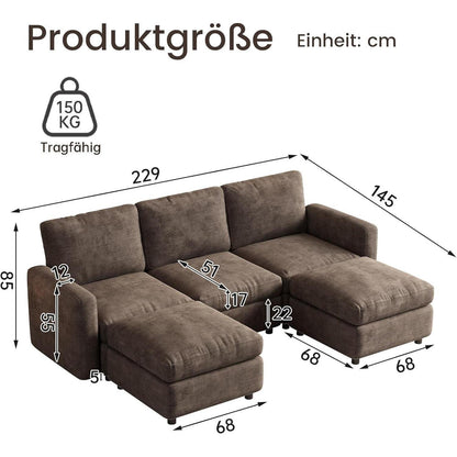 Modulares Cloud Sofa – Weiches 5-Sitzer Sofa mit Ottomanen