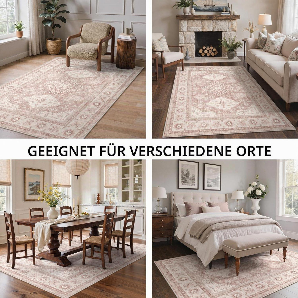 Vintage Teppich 200x290 cm – Altrosa Beige – Wohnzimmerteppich