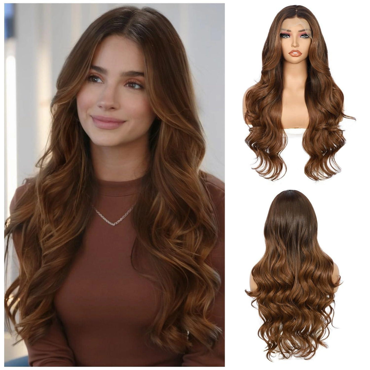 Braune Körperwelle Spitze Front Perücke | Synthetisch, 26 Zoll, Ombre
