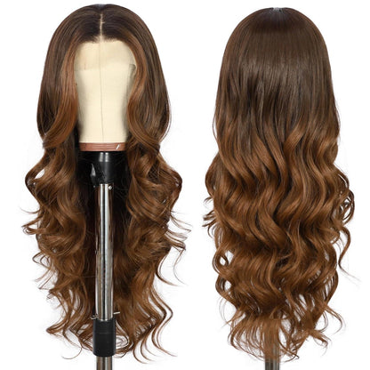 Braune Körperwelle Spitze Front Perücke | Synthetisch, 26 Zoll, Ombre