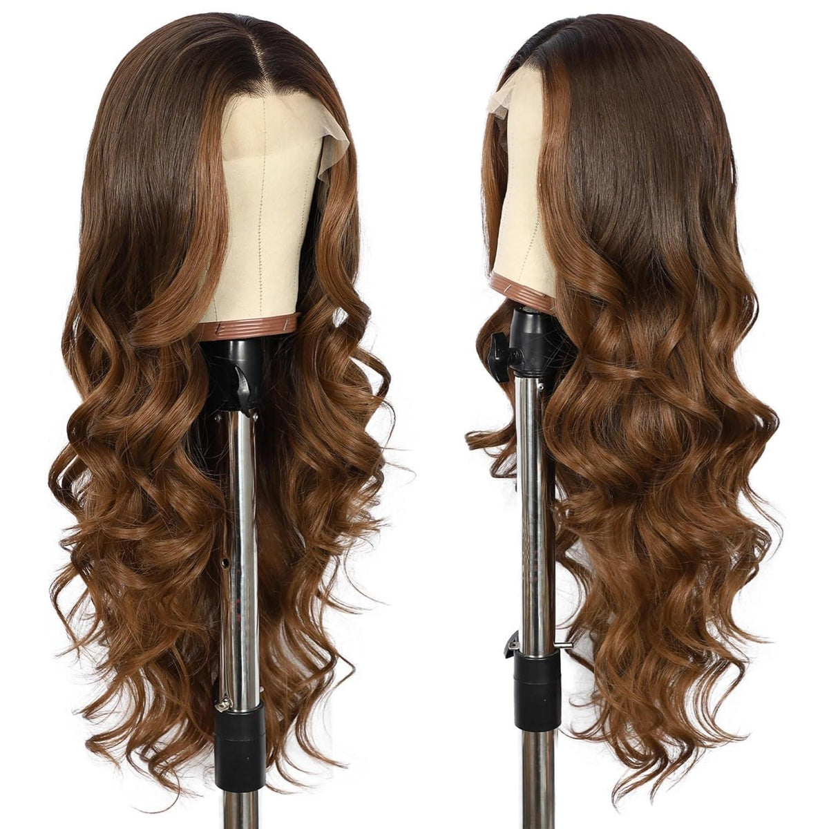 Braune Körperwelle Spitze Front Perücke | Synthetisch, 26 Zoll, Ombre