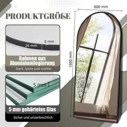 Ganzkörperspiegel Bogen 180x80 cm – Stand- & Wandspiegel Schwarz
