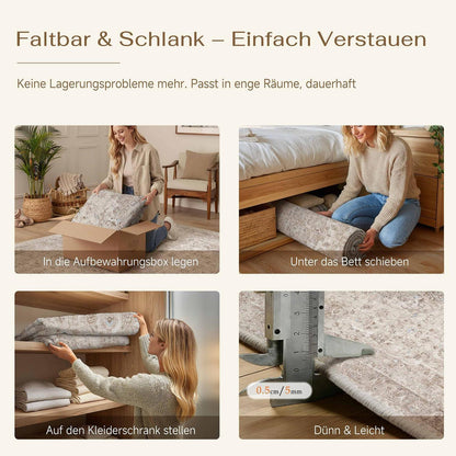 Waschbarer Wohnzimmerteppich Beige 200x300cm Vintage Kurzflor
