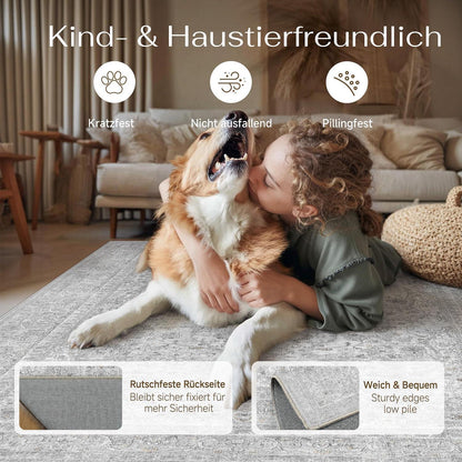 Waschbarer Vintage Teppich Grau 200x300cm – PureCozy