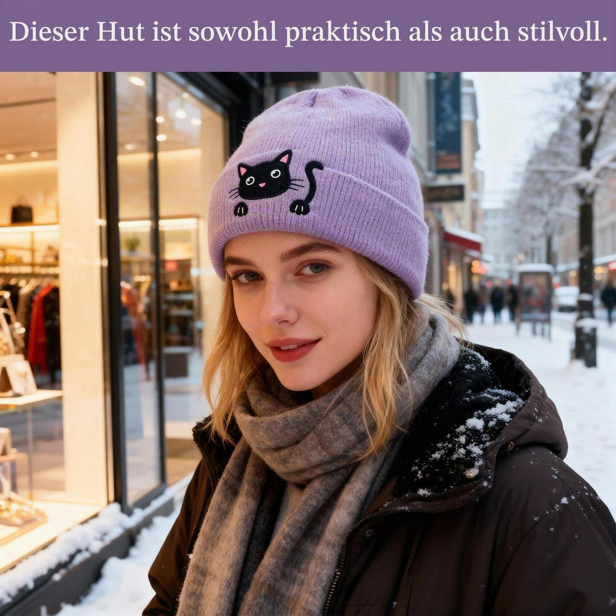 Katzenmütze Mädchen Winterbeanie Lila mit Katzenohren