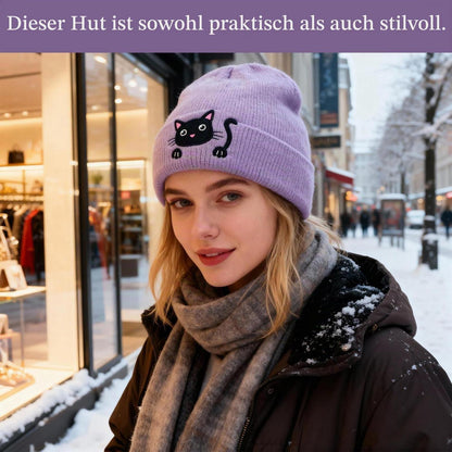 Katzenmütze Mädchen Winterbeanie Lila mit Katzenohren