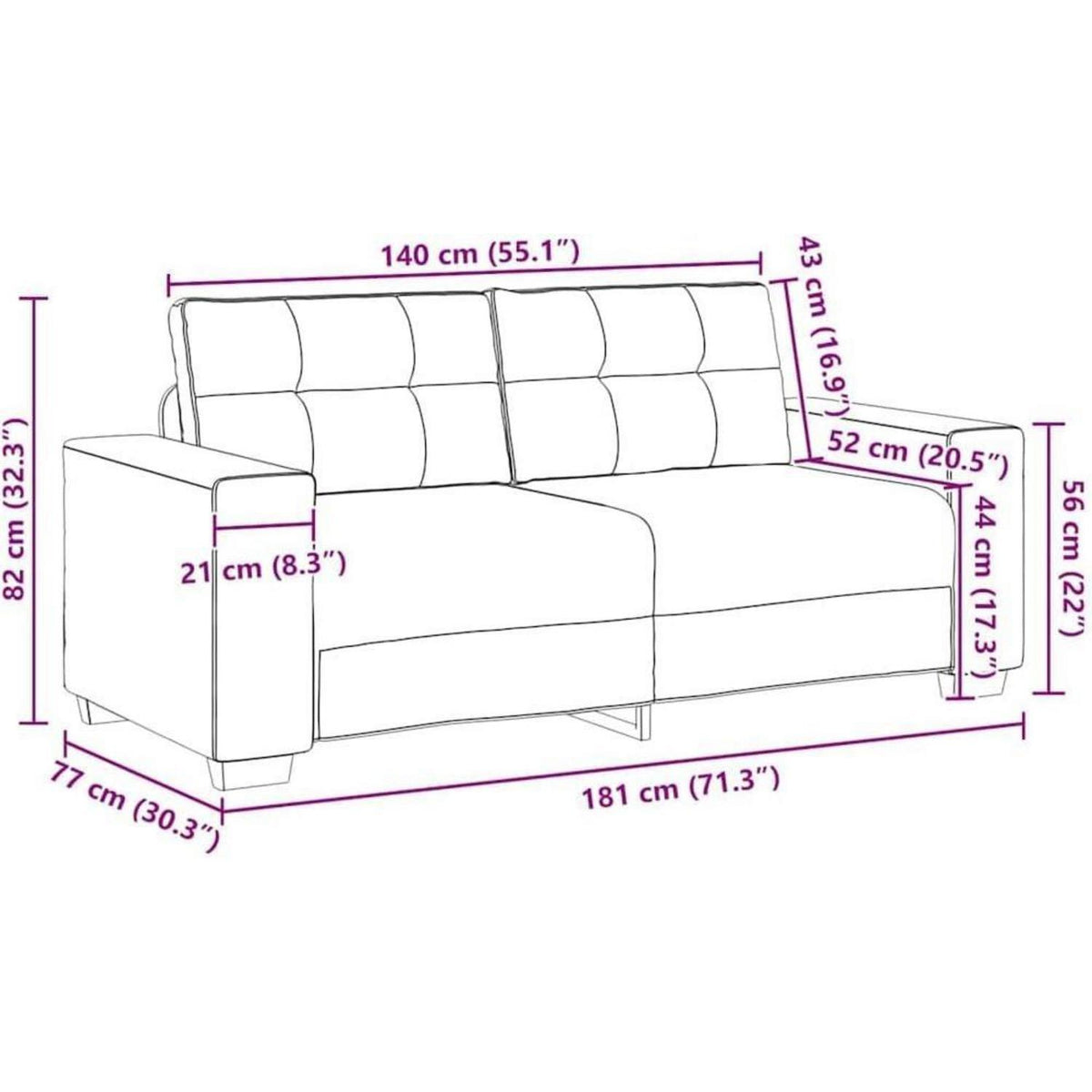 Modernes Sofa Stoff Hellgrau 140 cm – Wohnzimmer Sessel