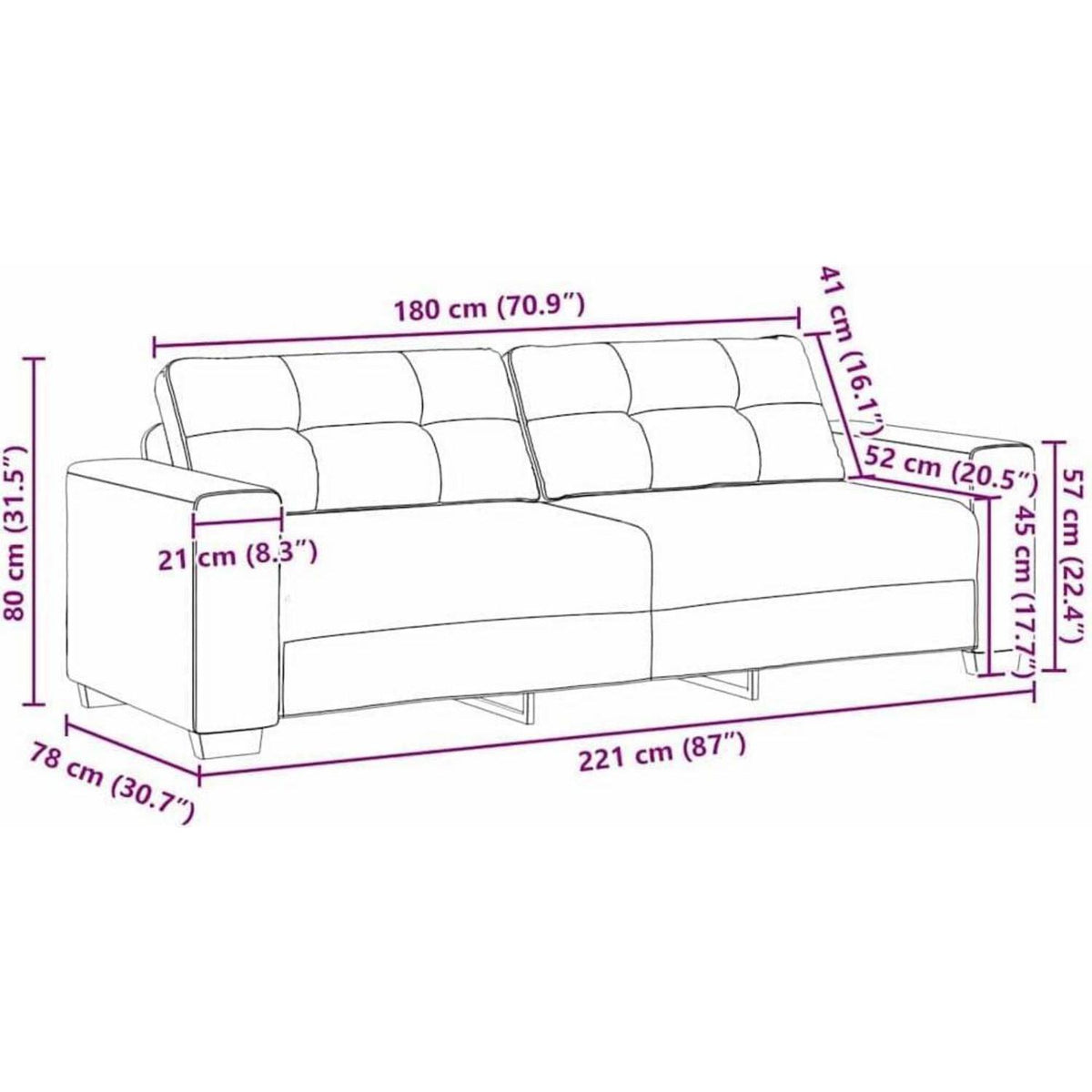 Modernes Sofa Weinrot 180 cm – Stoff & Wohnzimmer