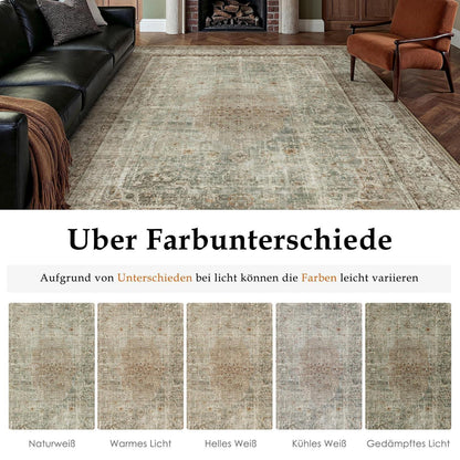 Grüner Braun Wohnzimmerteppich 160x230cm – Waschbar & Vintage