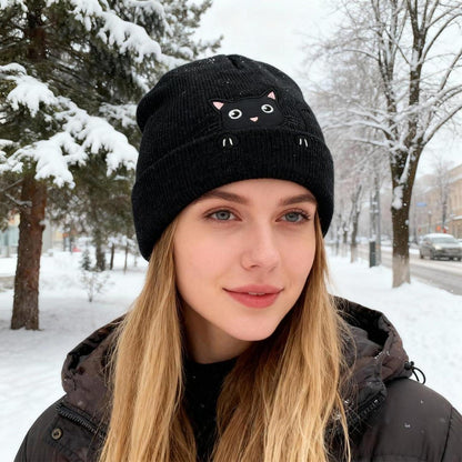 Katzenmütze Mädchen Winterbeanie Lila mit Katzenohren