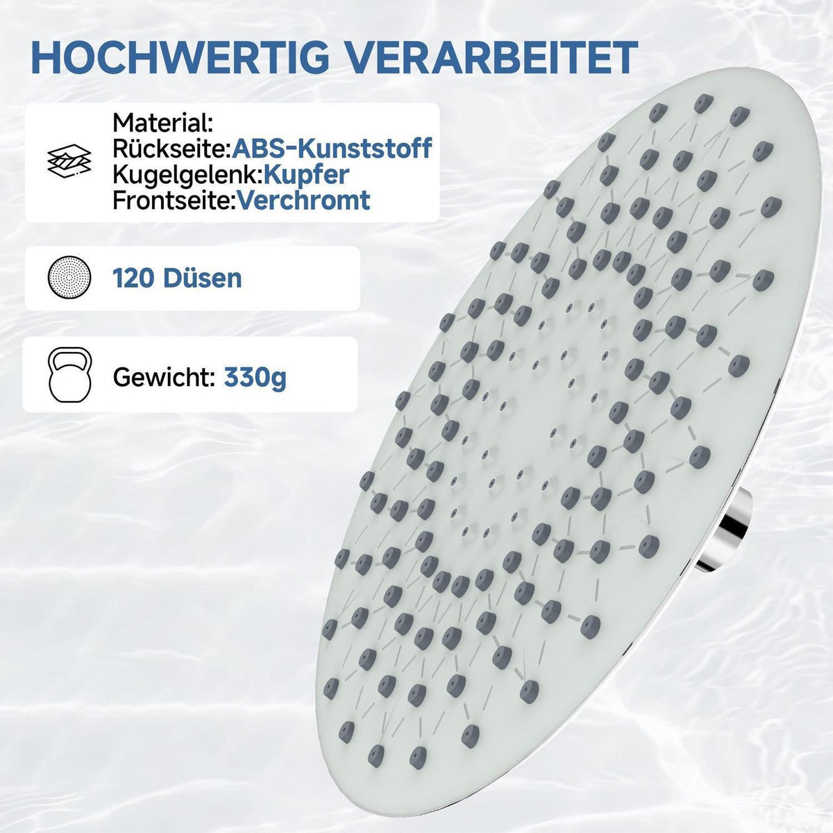 9 Zoll Regendusche mit Anti-Kalk-Düsen & Wassersparfunktion