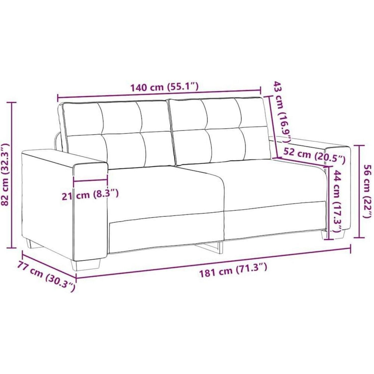 Modernes Sofa Stoff Creme 140 cm – Wohnzimmer Sessel