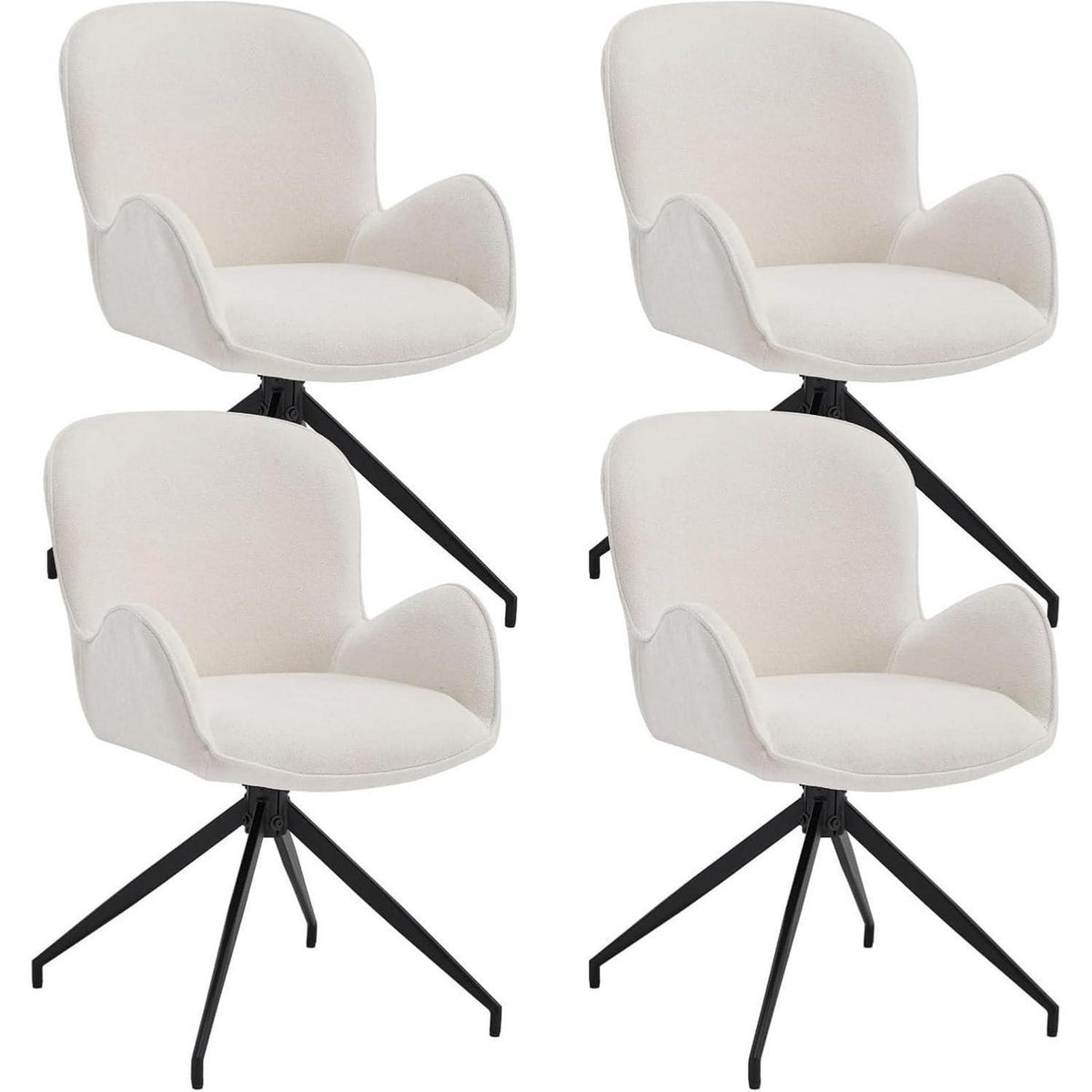 Drehbarer Esszimmerstuhl Set (4x) – Weiß, Chenille & Metall