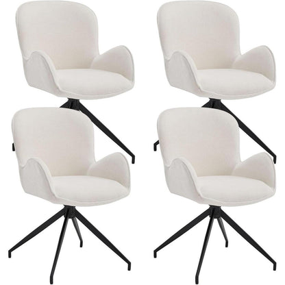 Drehbarer Esszimmerstuhl Set (4x) – Weiß, Chenille & Metall