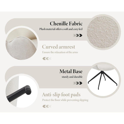 Drehbarer Esszimmerstuhl Set (4x) – Weiß, Chenille & Metall