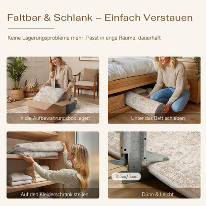 Waschbarer Vintage Teppich Beige 200x300cm Kurzflor