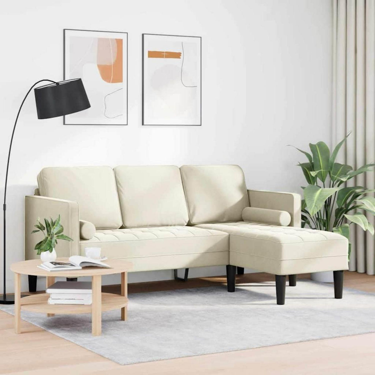 Ecksofa L-Form Creme Samt 173x131x67cm – Modernes Wohnzimmer Sofa