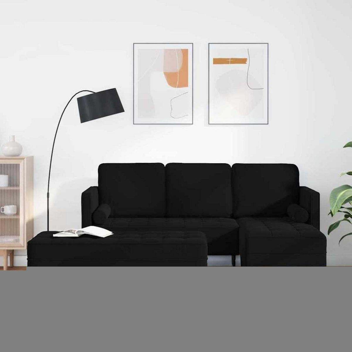 Ecksofa L-Form Schwarz Samt 173x131x67cm mit Bank