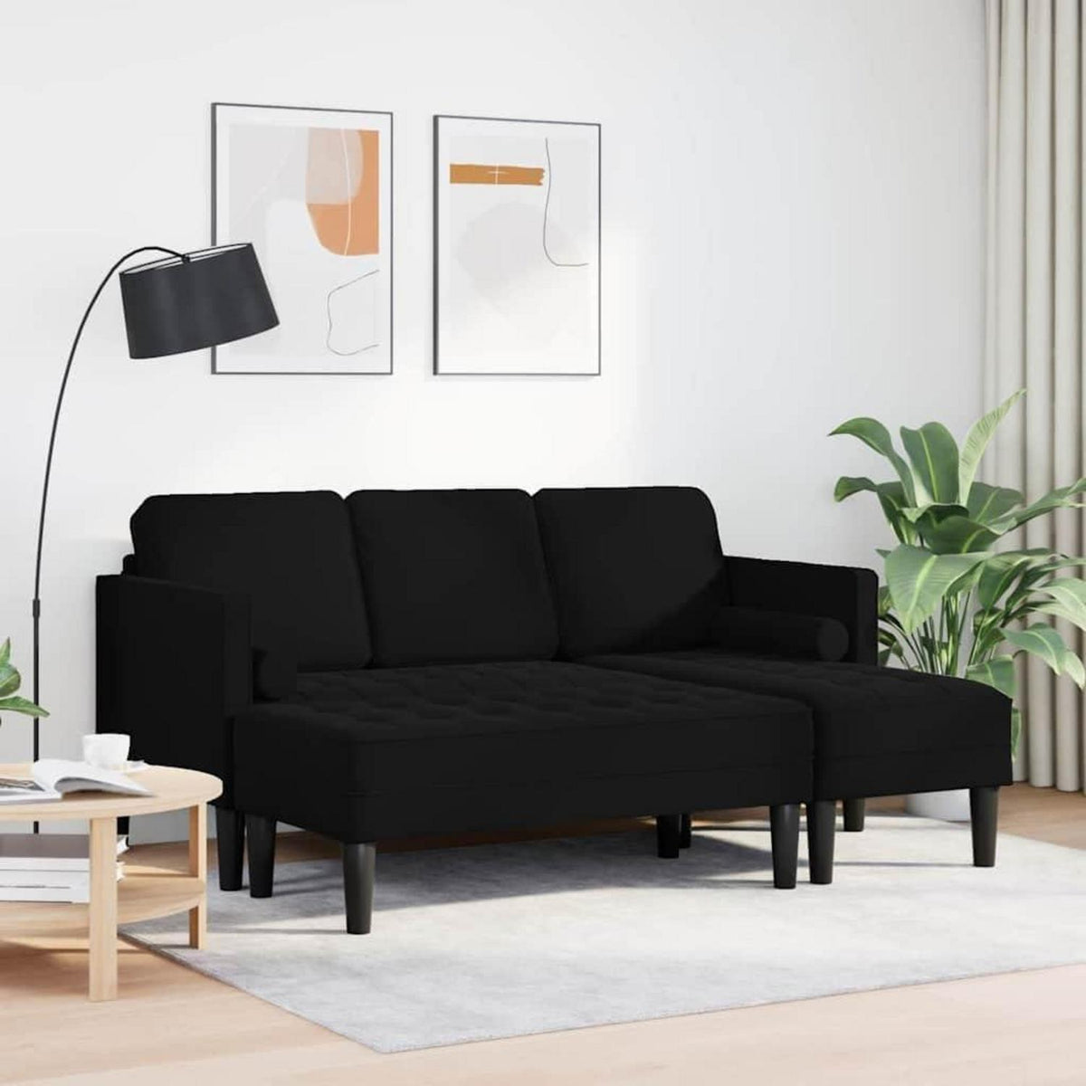 Ecksofa L-Form Schwarz Samt 173x131x67cm mit Bank