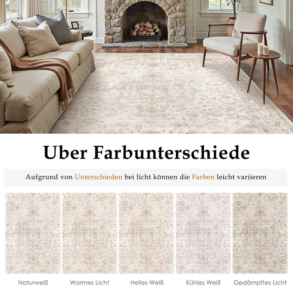 Vintage Teppich Wohnzimmer 300x400cm Beige Waschbar Kurzflor