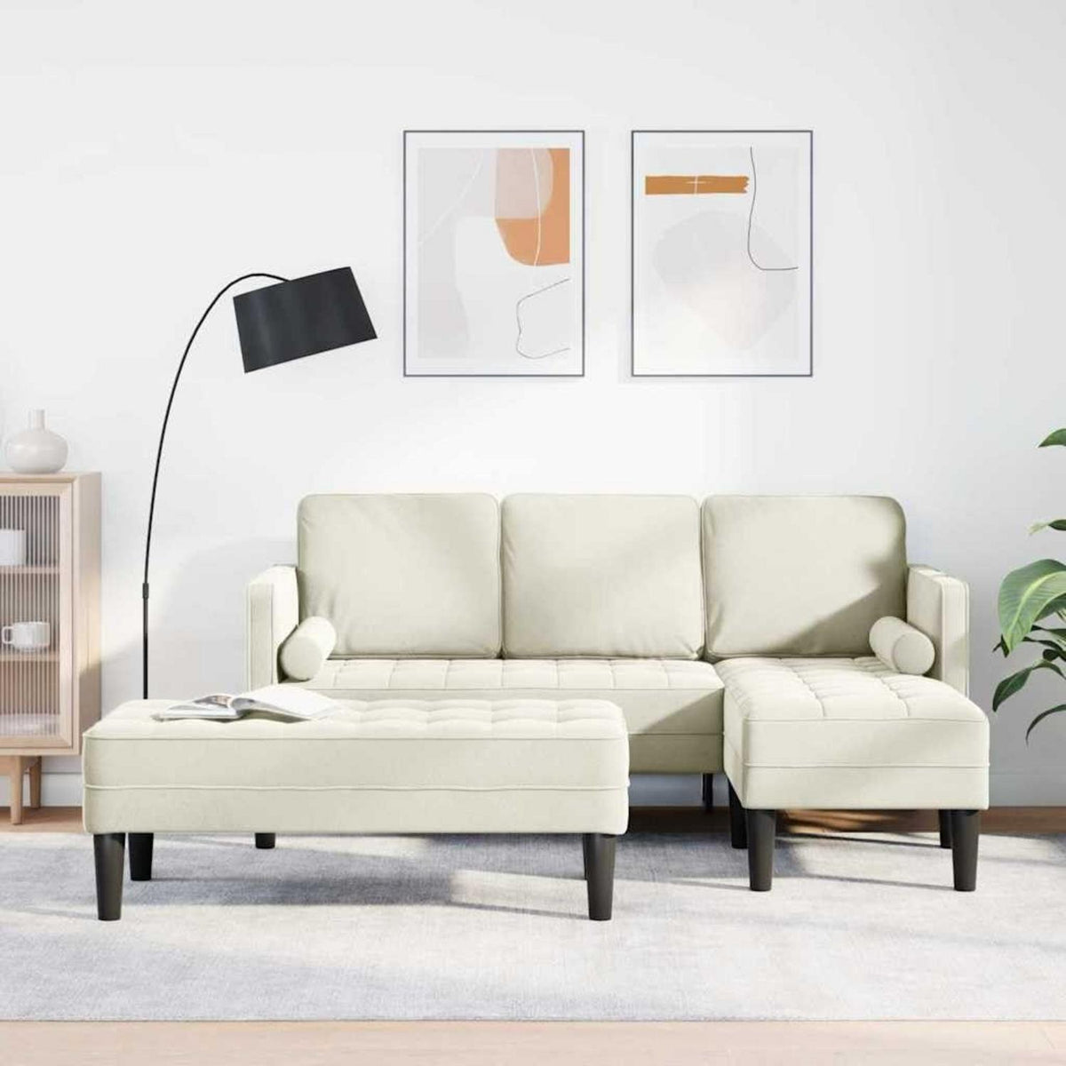 Ecksofa L-Form Creme Samt 173x131x67cm mit Bank