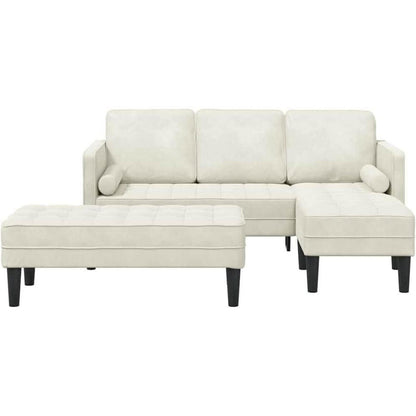 Ecksofa L-Form Creme Samt 173x131x67cm mit Bank