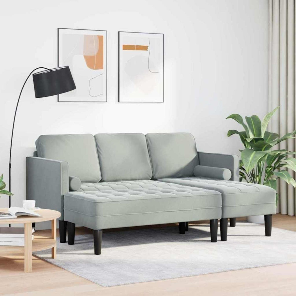 Ecksofa L Form Sofa Set Hellgrau Samt 173x131x67cm