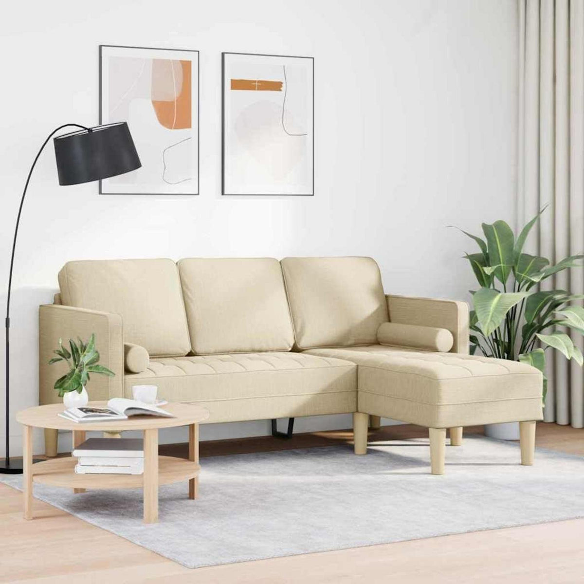Cremefarbenes L-Form Ecksofa Stoff 173x131x67 cm