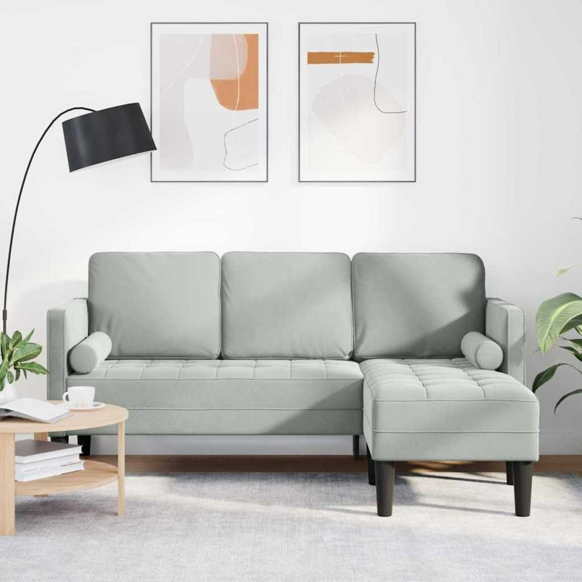 Ecksofa L-Form Hellgrau Samt 173x131x67cm Wasserdicht