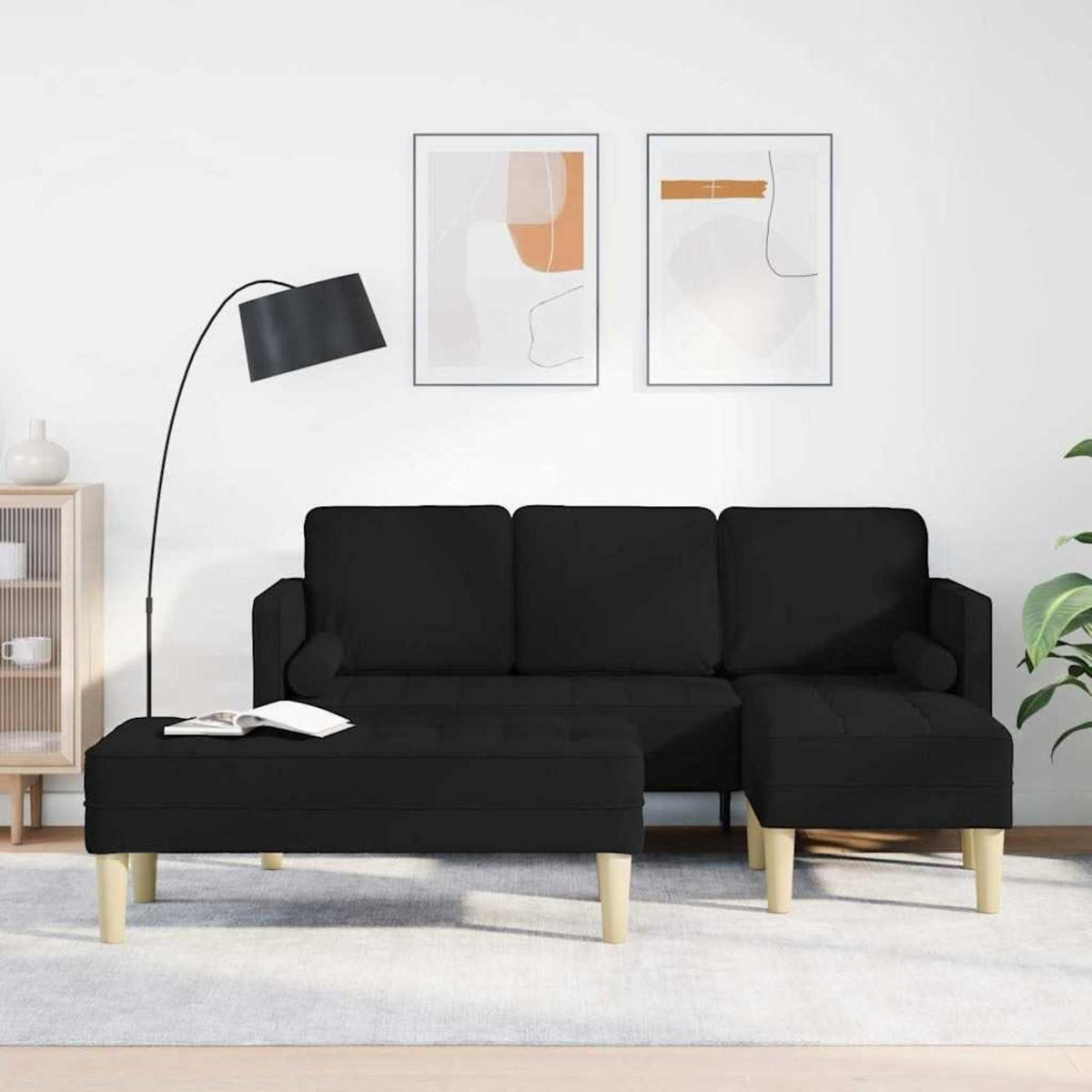 L-förmiges Ecksofa Schwarz Stoff 173x131x67 cm