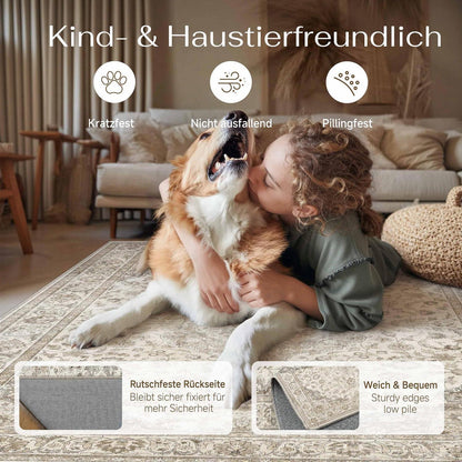 Vintage Teppich Braun 300x400cm – Waschbar & Rutschfest