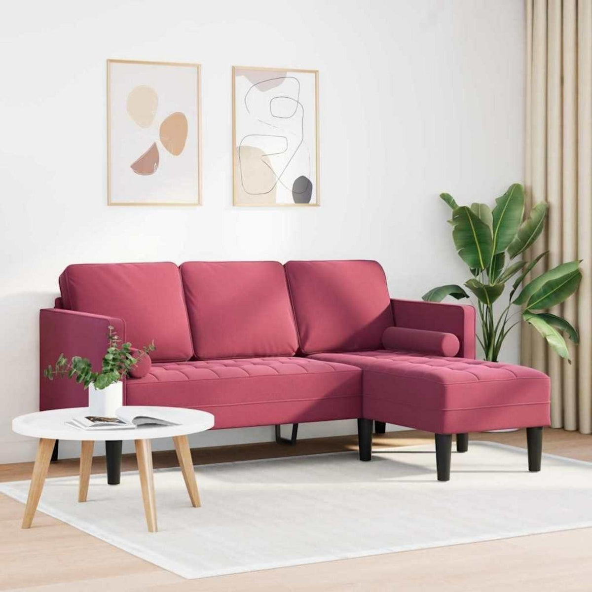 Weinrotes Ecksofa Samt 173x131x67cm – Modernes Wohnzimmer Sofa