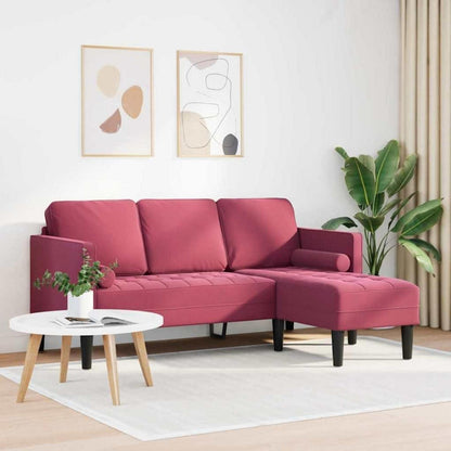 Weinrotes Ecksofa Samt 173x131x67cm – Modernes Wohnzimmer Sofa
