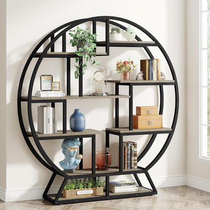 Rundes Bücherregal Industrie-Stil, 5 Etagere, 160cm hoch