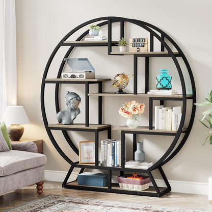 Rundes Bücherregal Industrie-Stil, 5 Etagere, 160cm hoch