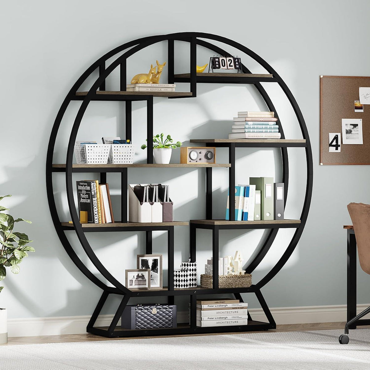 Rundes Bücherregal Industrie-Stil, 5 Etagere, 160cm hoch