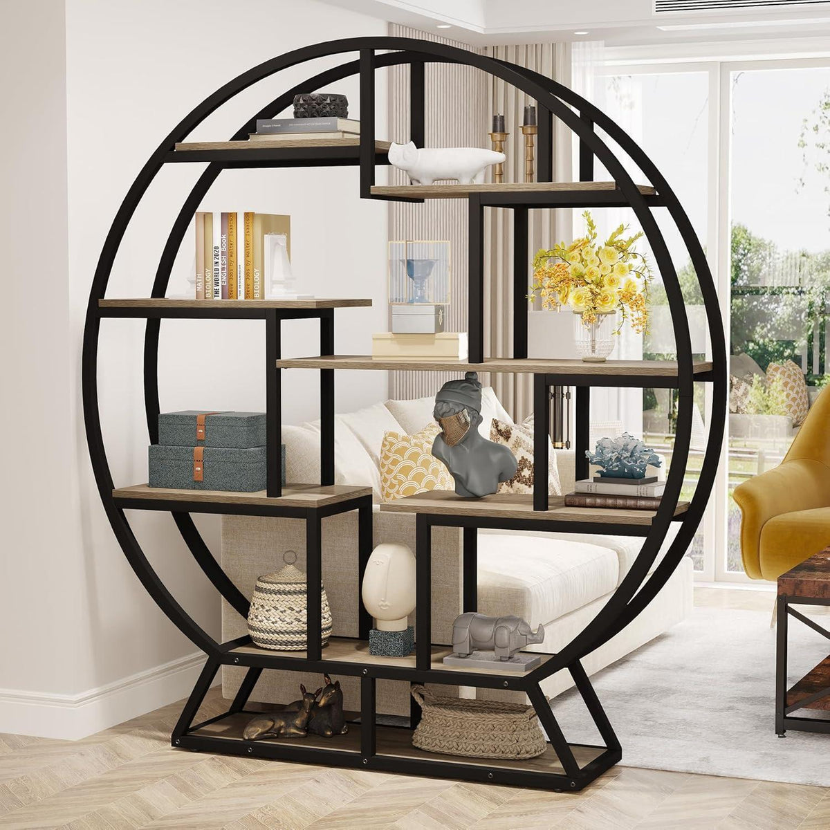 Rundes Bücherregal Industrie-Stil, 5 Etagere, 160cm hoch