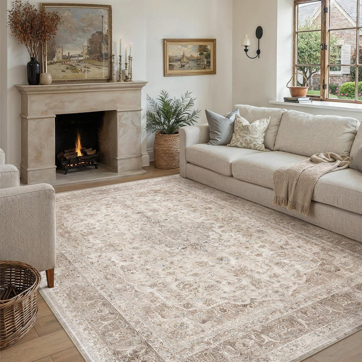 Waschbarer Wohnzimmerteppich Beige 300x400cm Kurzflor