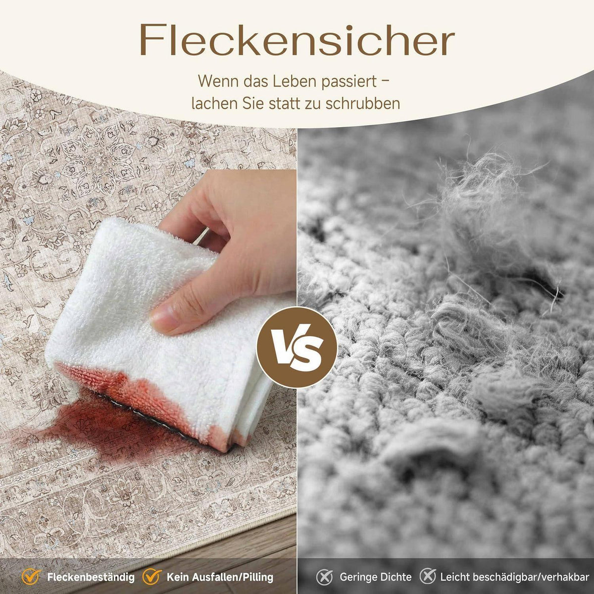 Waschbarer Wohnzimmerteppich Beige 300x400cm Kurzflor