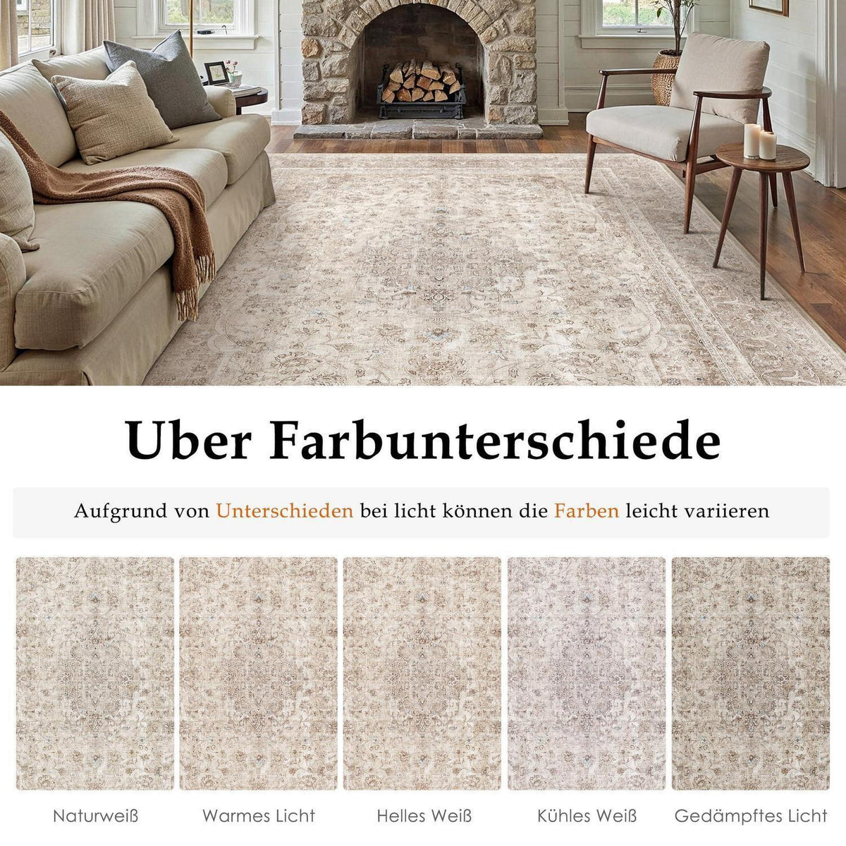 Waschbarer Wohnzimmerteppich Beige 300x400cm Kurzflor