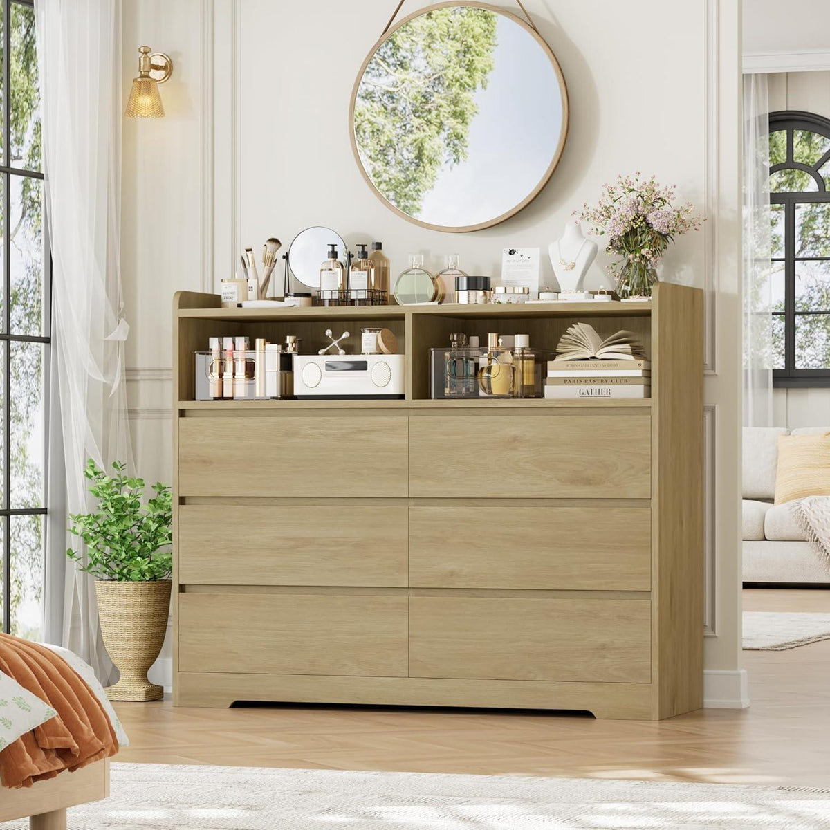 Kommode 6 Schubladen Eiche 120cm - Sideboard für Schlafzimmer