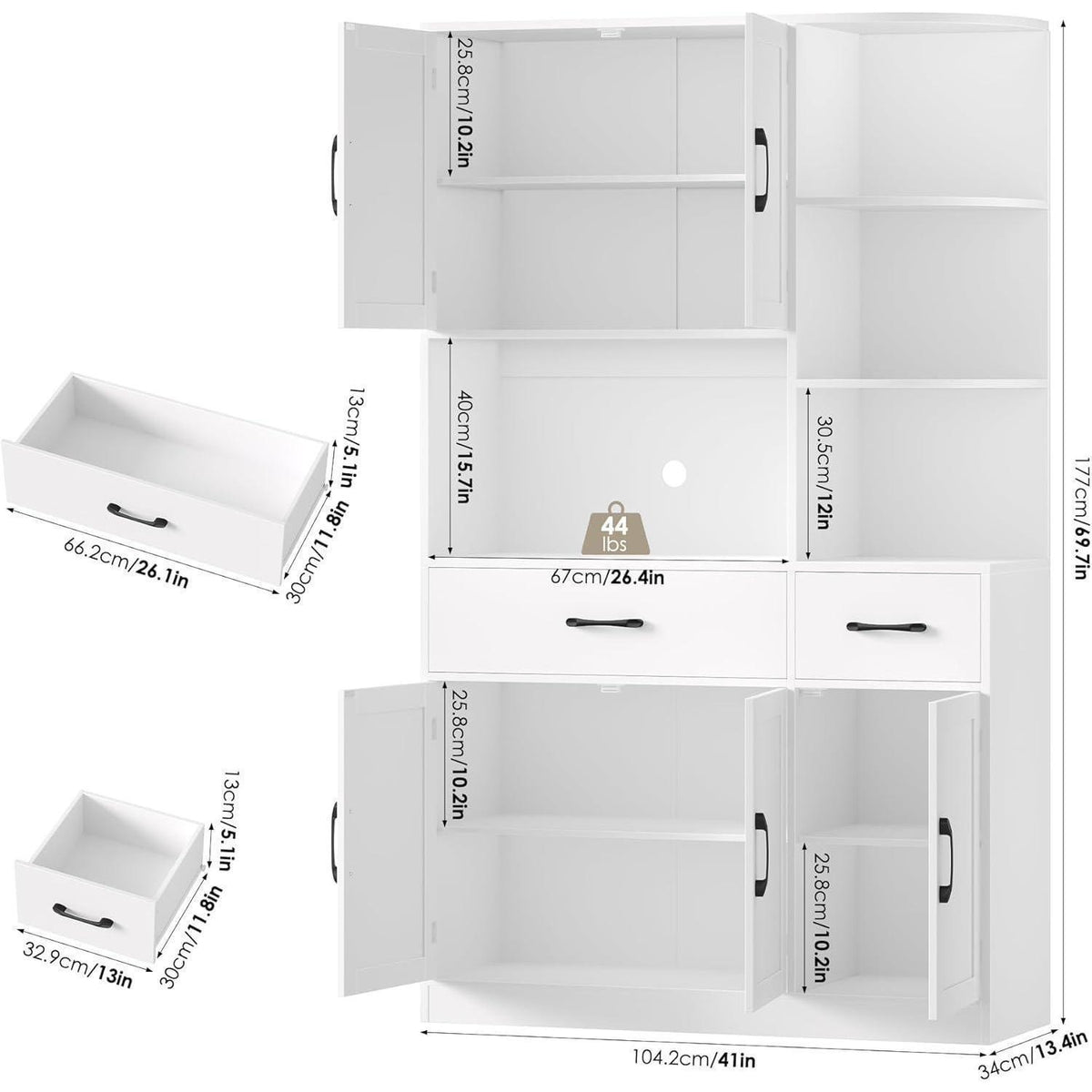 Weißer Küchenschrank mit 5 Türen & Arbeitsplatte