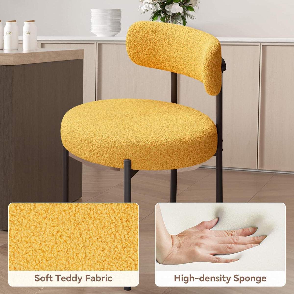 Gepolsterte Esszimmerstühle 6er Set Creme Weiß & Gelb