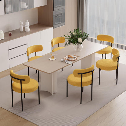 Gepolsterte Esszimmerstühle 6er Set Creme Weiß & Gelb