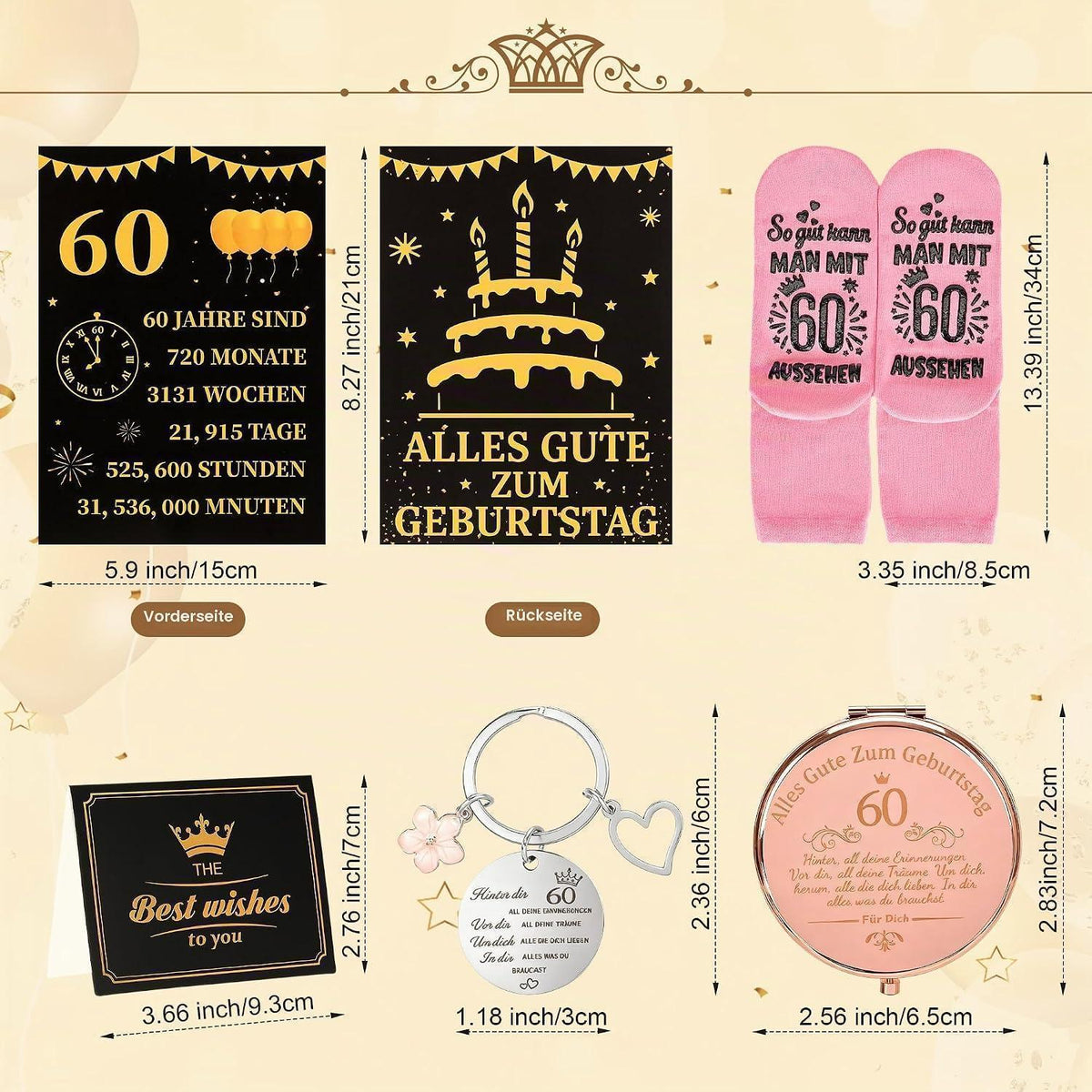 60. Geburtstag Geschenkset Vintage Canvas für Frauen