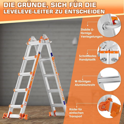 3-Stufen Mehrzweckleiter 3,35m – Stabil & Sicher für Haus & Garten