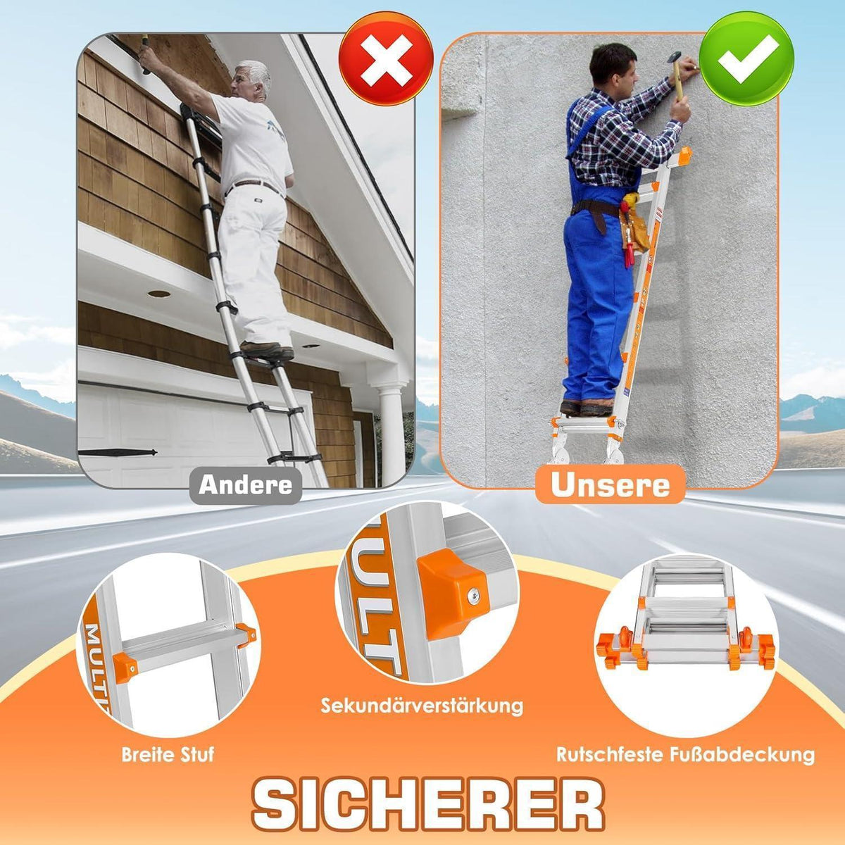 3-Stufen Mehrzweckleiter 3,35m – Stabil & Sicher für Haus & Garten