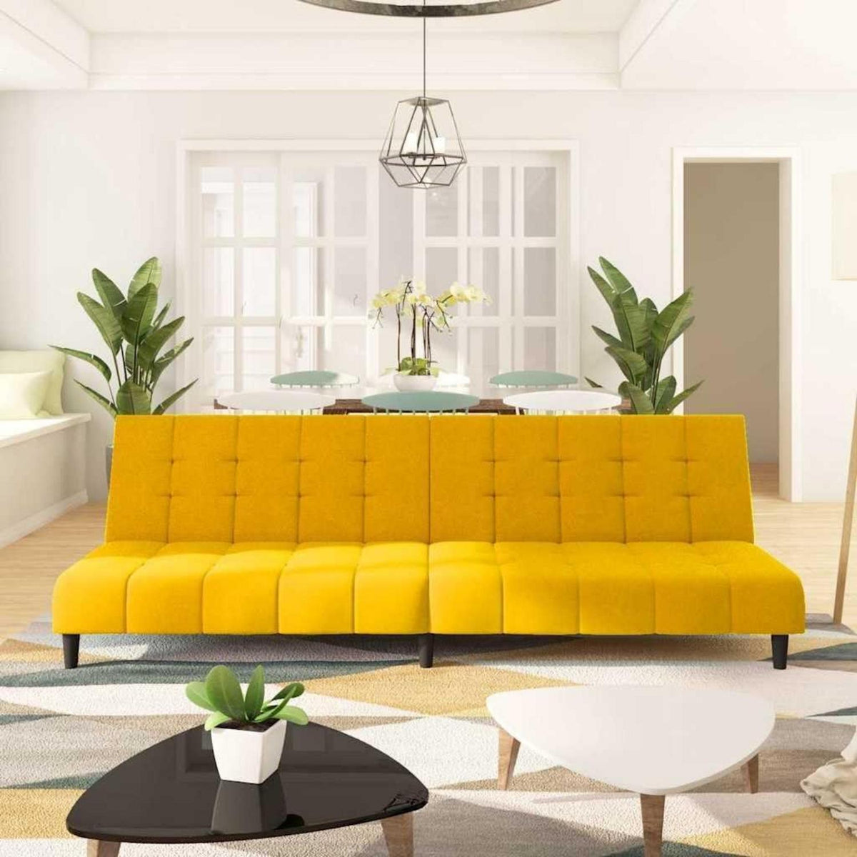 Klappbares Schlafsofa Gelb Samt – 2-Sitzer Couch mit Bettfunktion