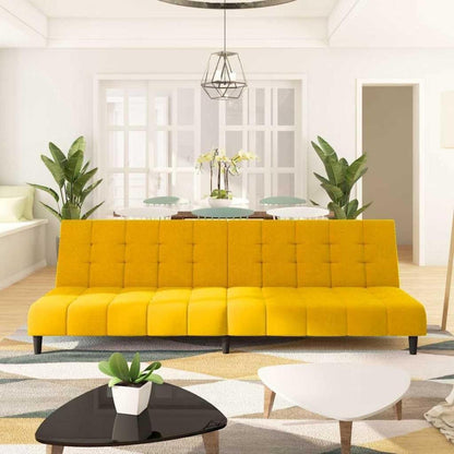Klappbares Schlafsofa Gelb Samt – 2-Sitzer Couch mit Bettfunktion